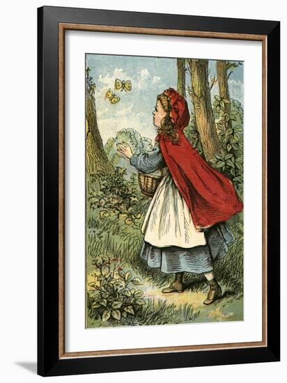 Little Red Riding Hood Catching Butterflies-English School-Framed Giclee Print