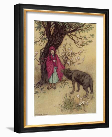 Little Red Riding Hood Meets the Wolf in the Woods-Warwick Goble-Framed Photographic Print