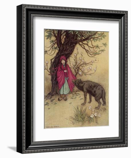 Little Red Riding Hood Meets the Wolf in the Woods-Warwick Goble-Framed Photographic Print