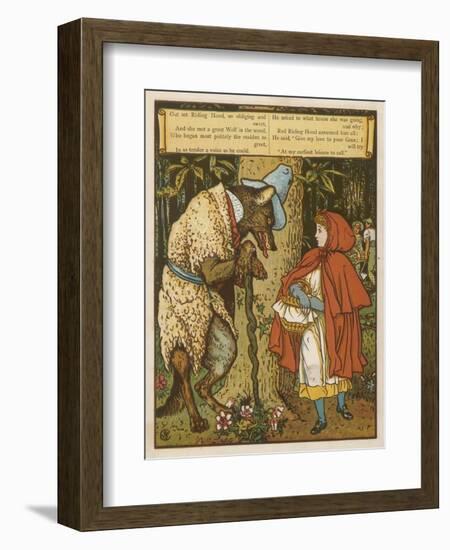 Little Red Riding Hood Meets the Wolf in the Woods-Walter Crane-Framed Art Print