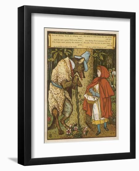 Little Red Riding Hood Meets the Wolf in the Woods-Walter Crane-Framed Art Print