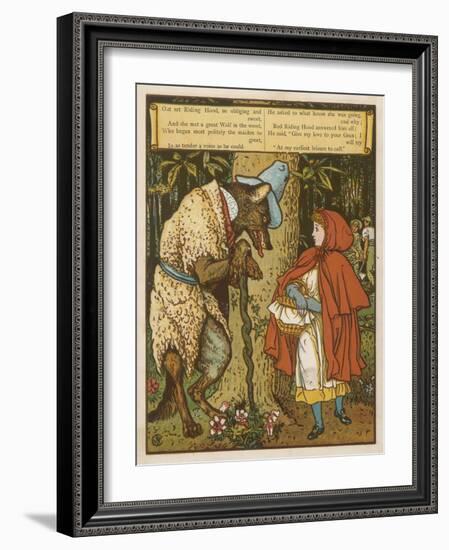 Little Red Riding Hood Meets the Wolf in the Woods-Walter Crane-Framed Art Print