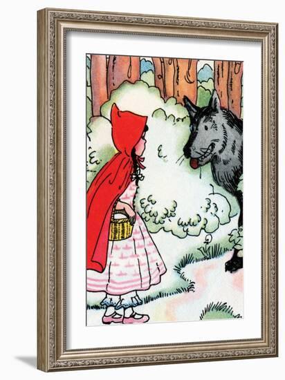 Little Red Riding Hood Meets the Wolf-Julia Letheld Hahn-Framed Art Print