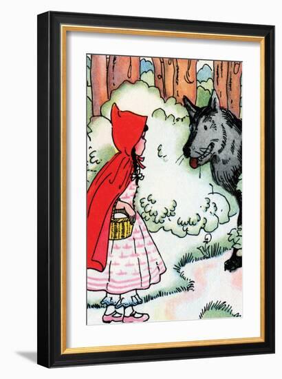 Little Red Riding Hood Meets the Wolf-Julia Letheld Hahn-Framed Art Print