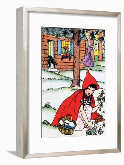 Little Red Riding Hood Picks Flowers-Julia Letheld Hahn-Framed Art Print