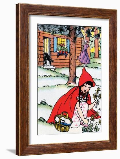 Little Red Riding Hood Picks Flowers-Julia Letheld Hahn-Framed Art Print