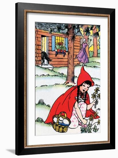 Little Red Riding Hood Picks Flowers-Julia Letheld Hahn-Framed Art Print