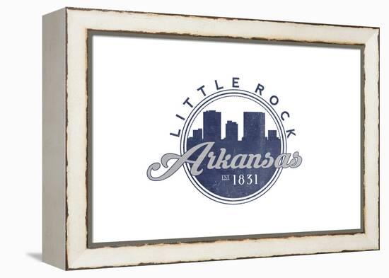 Little Rock, Arkansas - Skyline Seal (Blue)-Lantern Press-Framed Stretched Canvas
