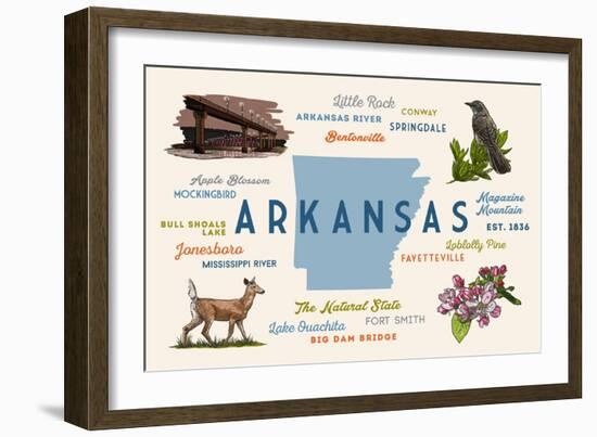 Little Rock, Arkansas - Typography and Icons-Lantern Press-Framed Art Print