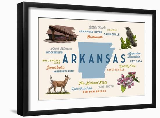 Little Rock, Arkansas - Typography and Icons-Lantern Press-Framed Art Print