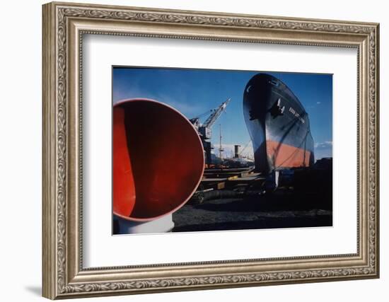 Little Rock Oil Tanker over Ship Ventilator Parts at Sun Shipbuilding and Dry Dock Co. Shipyards-Dmitri Kessel-Framed Photographic Print