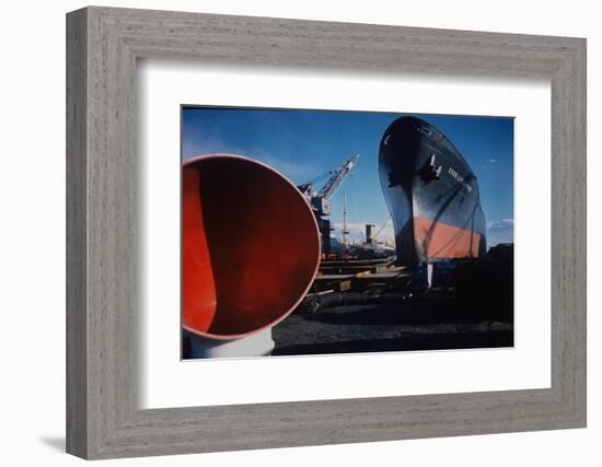 Little Rock Oil Tanker over Ship Ventilator Parts at Sun Shipbuilding and Dry Dock Co. Shipyards-Dmitri Kessel-Framed Photographic Print