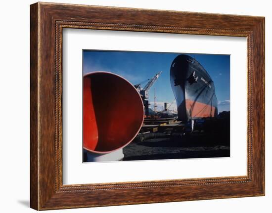 Little Rock Oil Tanker over Ship Ventilator Parts at Sun Shipbuilding and Dry Dock Co. Shipyards-Dmitri Kessel-Framed Photographic Print