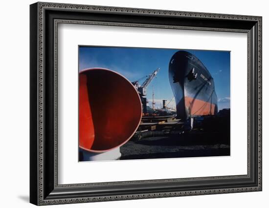 Little Rock Oil Tanker over Ship Ventilator Parts at Sun Shipbuilding and Dry Dock Co. Shipyards-Dmitri Kessel-Framed Photographic Print