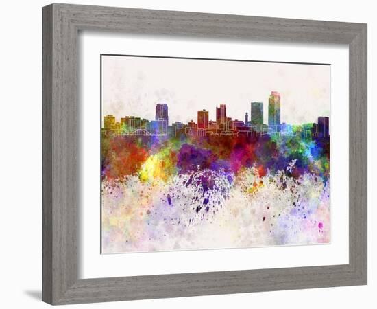 Little Rock Skyline in Watercolor Background-paulrommer-Framed Art Print