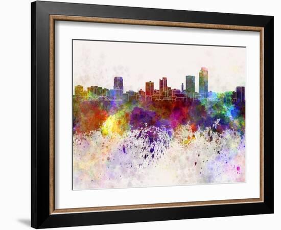 Little Rock Skyline in Watercolor Background-paulrommer-Framed Art Print