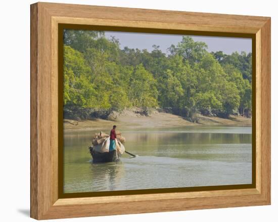 Little Rowing Boat in the Swampy Areas of the Sundarbans, UNESCO World Heritage Site, Bangladesh-Michael Runkel-Framed Premier Image Canvas