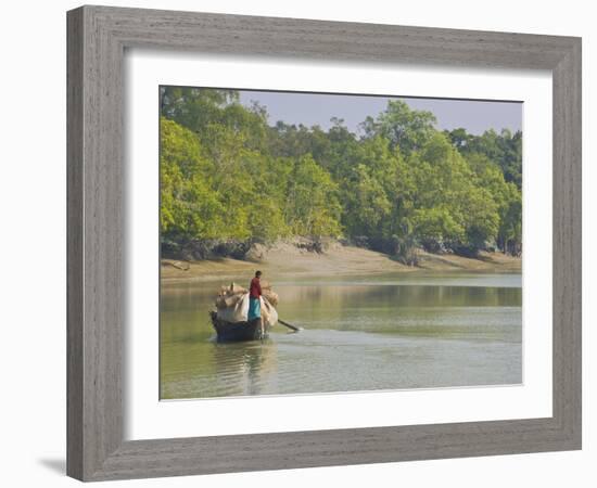 Little Rowing Boat in the Swampy Areas of the Sundarbans, UNESCO World Heritage Site, Bangladesh-Michael Runkel-Framed Photographic Print