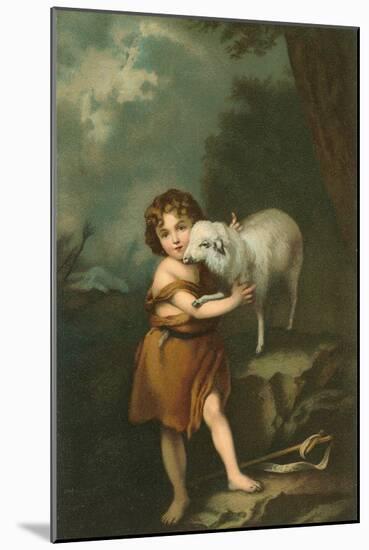 Little Shepherd with Lamb-null-Mounted Art Print