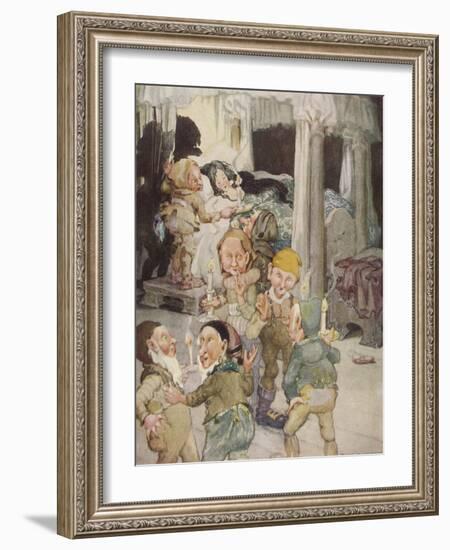 Little Snowdrop (Snow White) Enjoys the Hospitality of the Kindly Dwarfs-Anne Anderson-Framed Photographic Print