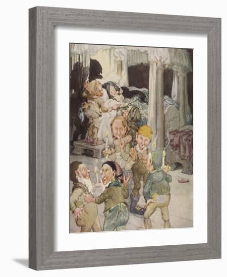 Little Snowdrop (Snow White) Enjoys the Hospitality of the Kindly Dwarfs-Anne Anderson-Framed Photographic Print