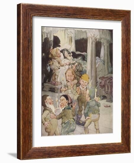 Little Snowdrop (Snow White) Enjoys the Hospitality of the Kindly Dwarfs-Anne Anderson-Framed Photographic Print