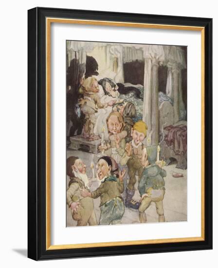 Little Snowdrop (Snow White) Enjoys the Hospitality of the Kindly Dwarfs-Anne Anderson-Framed Photographic Print