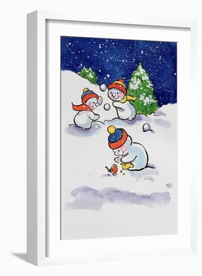 Little Snowmen Snowballing, 1996-Diane Matthes-Framed Giclee Print