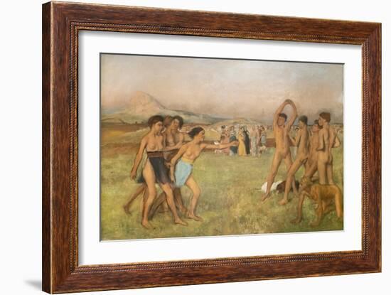 Little Spartan girls provoking boys. Around 1860-1862, Oil on canvas-Edgar Degas-Framed Giclee Print