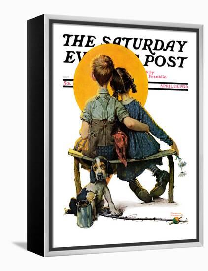 "Little Spooners" or "Sunset" Saturday Evening Post Cover, April 24,1926-Norman Rockwell-Framed Premier Image Canvas