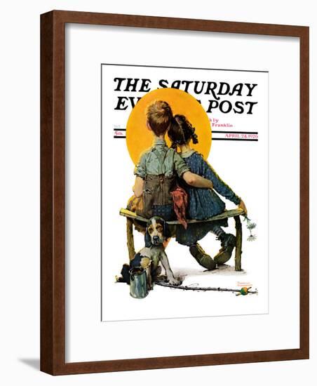 "Little Spooners" or "Sunset" Saturday Evening Post Cover, April 24,1926-Norman Rockwell-Framed Premium Giclee Print