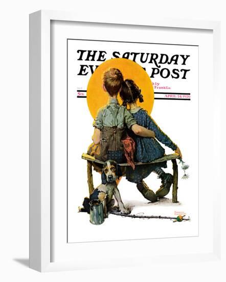 "Little Spooners" or "Sunset" Saturday Evening Post Cover, April 24,1926-Norman Rockwell-Framed Premium Giclee Print