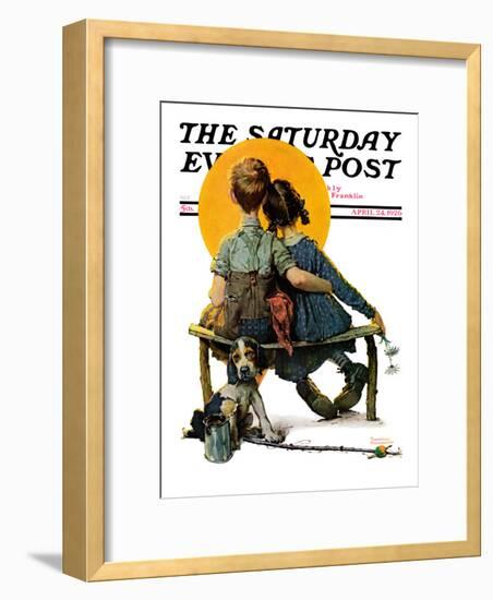 "Little Spooners" or "Sunset" Saturday Evening Post Cover, April 24,1926-Norman Rockwell-Framed Premium Giclee Print