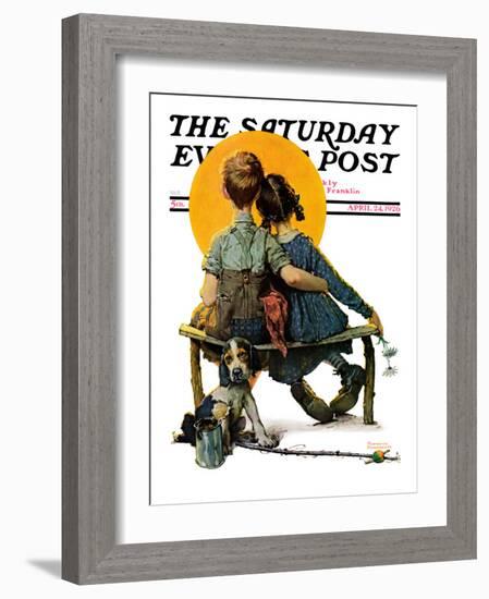 "Little Spooners" or "Sunset" Saturday Evening Post Cover, April 24,1926-Norman Rockwell-Framed Giclee Print