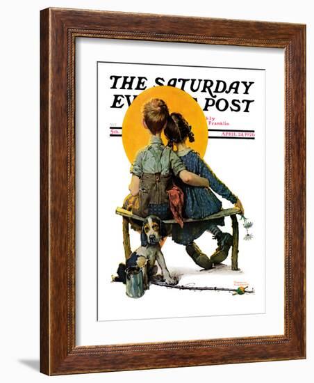 "Little Spooners" or "Sunset" Saturday Evening Post Cover, April 24,1926-Norman Rockwell-Framed Giclee Print