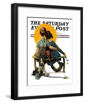 "Little Spooners" or "Sunset" Saturday Evening Post Cover, April 24,1926-Norman Rockwell-Framed Giclee Print
