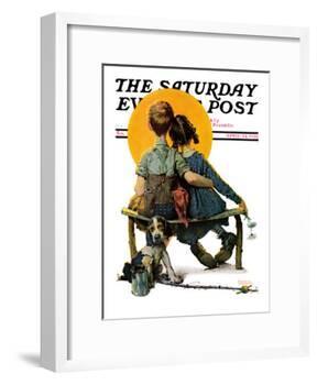 "Little Spooners" or "Sunset" Saturday Evening Post Cover, April 24,1926-Norman Rockwell-Framed Giclee Print