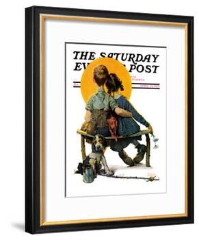 "Little Spooners" or "Sunset" Saturday Evening Post Cover, April 24,1926-Norman Rockwell-Framed Giclee Print