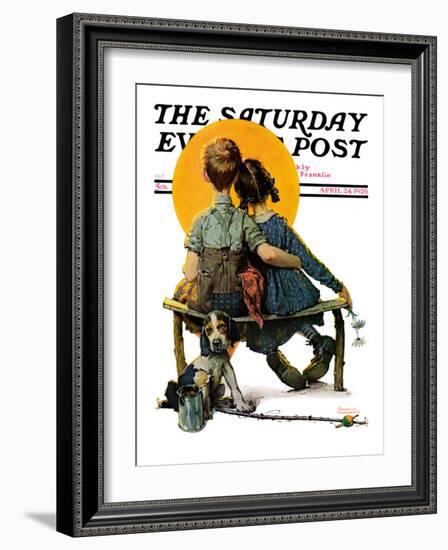 "Little Spooners" or "Sunset" Saturday Evening Post Cover, April 24,1926-Norman Rockwell-Framed Giclee Print