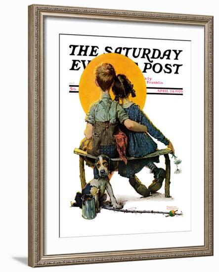 "Little Spooners" or "Sunset" Saturday Evening Post Cover, April 24,1926-Norman Rockwell-Framed Giclee Print