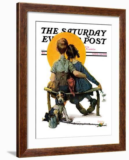 "Little Spooners" or "Sunset" Saturday Evening Post Cover, April 24,1926-Norman Rockwell-Framed Giclee Print