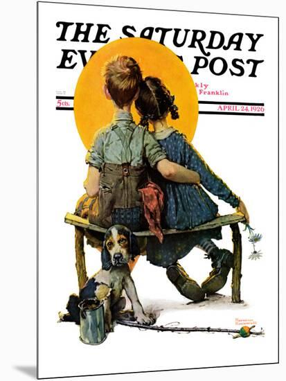 "Little Spooners" or "Sunset" Saturday Evening Post Cover, April 24,1926-Norman Rockwell-Mounted Giclee Print