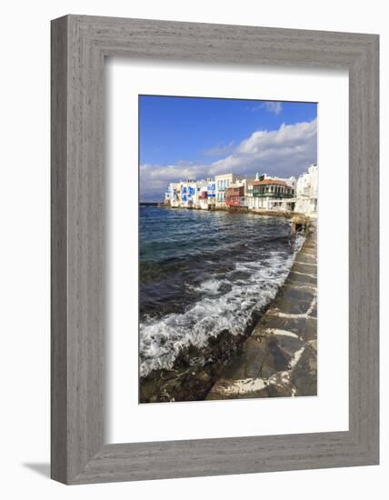 Little Venice promenade, Mykonos Town (Chora), Mykonos, Cyclades, Greek Islands, Greece, Europe-Eleanor Scriven-Framed Photographic Print