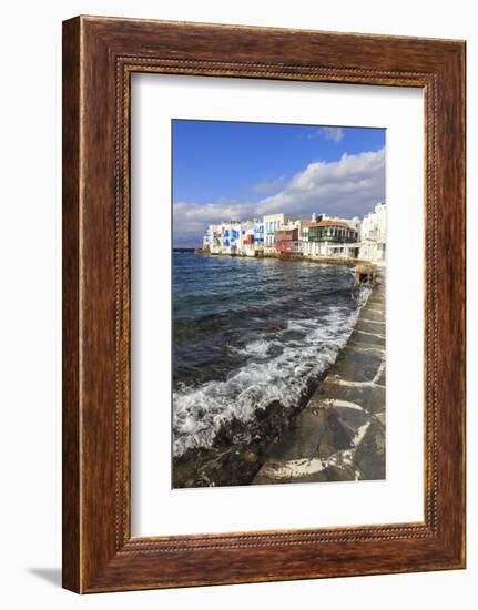 Little Venice promenade, Mykonos Town (Chora), Mykonos, Cyclades, Greek Islands, Greece, Europe-Eleanor Scriven-Framed Photographic Print