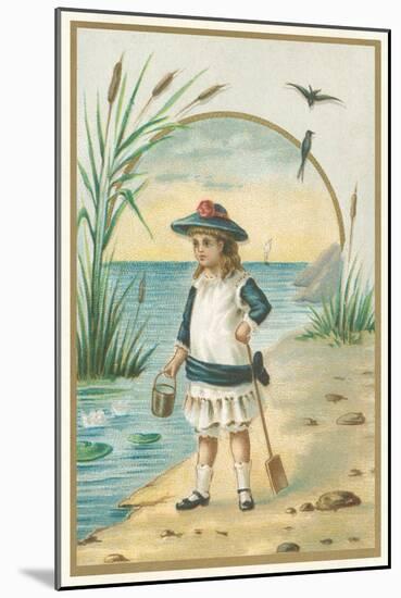 Little Victorian Girl at Beach-null-Mounted Art Print