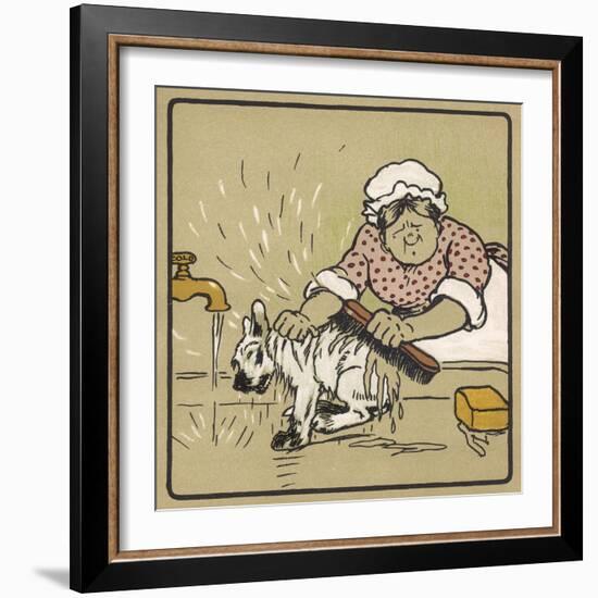 Little White Dog is Washed Under the Cold Tap - He's Not Very Happy About It!-Cecil Aldin-Framed Photographic Print