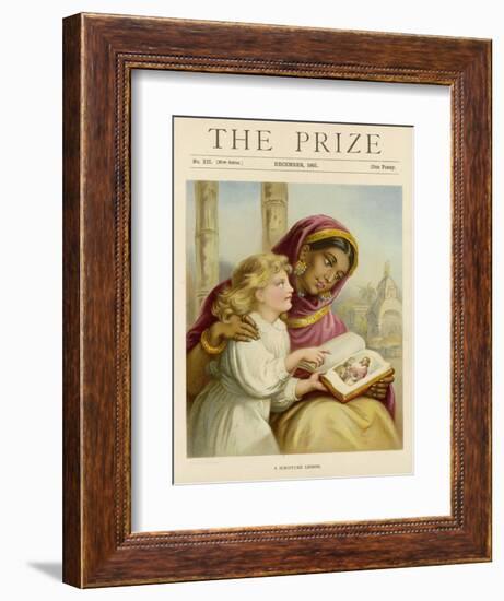 Little White Girl Teaches an Asian Woman About Jesus-null-Framed Art Print