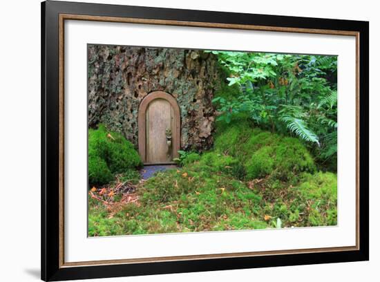 Little Wooden Fairy Tale Door In A Tree Trunk-Hannamariah-Framed Premium Giclee Print