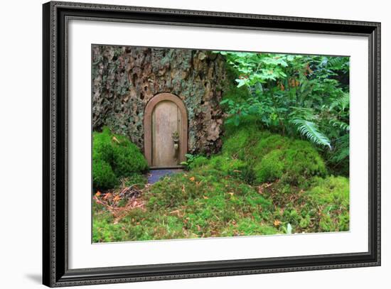 Little Wooden Fairy Tale Door In A Tree Trunk-Hannamariah-Framed Art Print