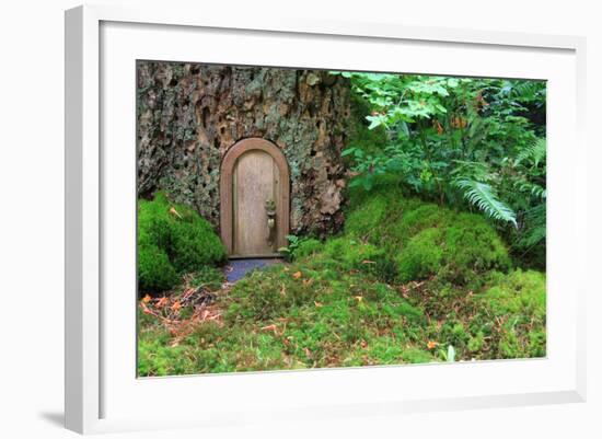 Little Wooden Fairy Tale Door In A Tree Trunk-Hannamariah-Framed Art Print